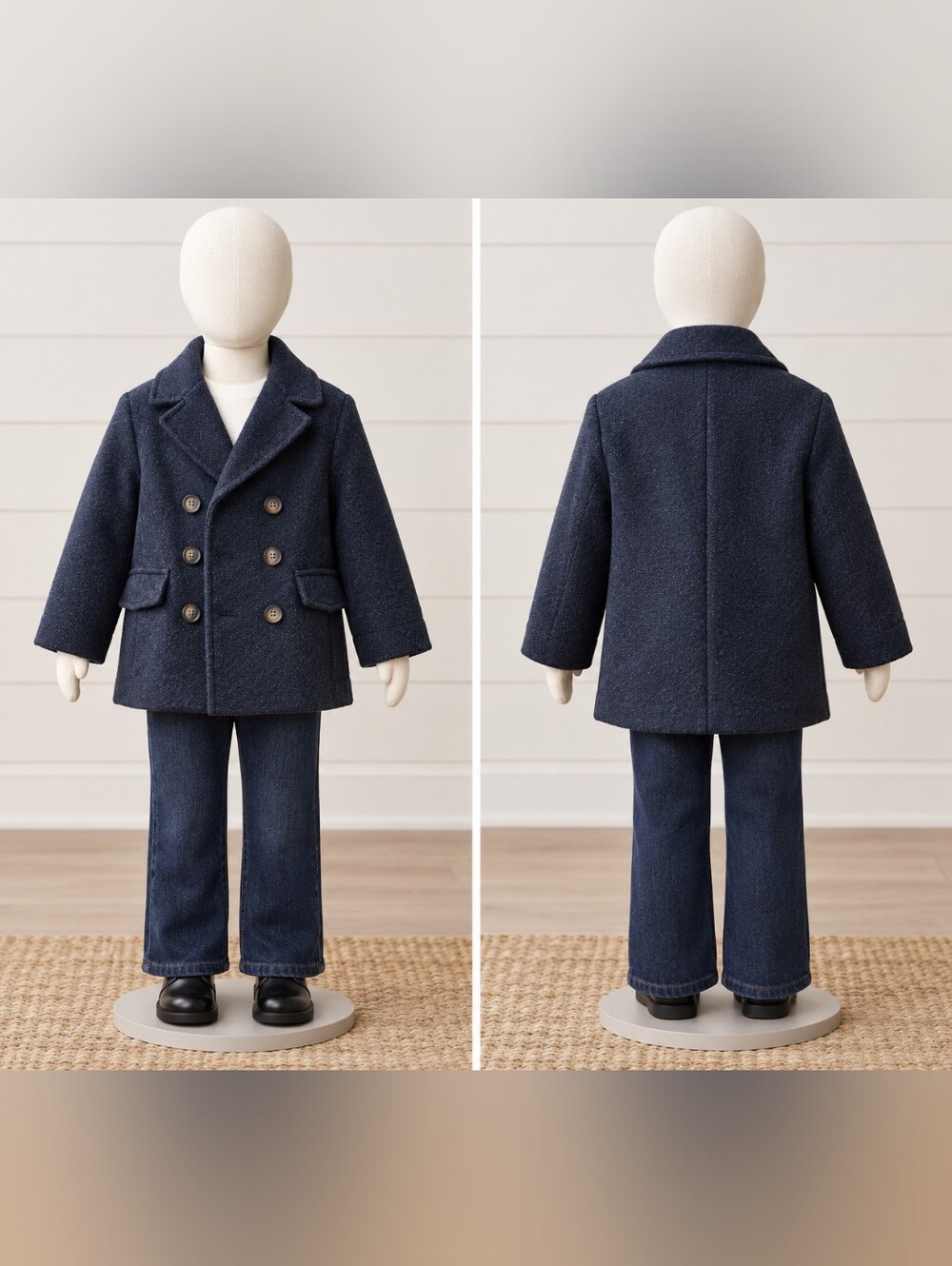 Cat And Jack Kids Double-Breasted Navy Wool Blend Peacoat